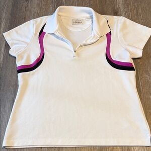 Women’s EP Pro Golf Polo with Purple and Black Stripe Accents